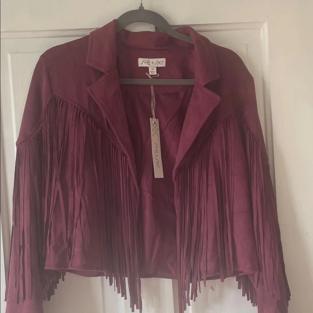 She + Sky Deep Red Fringe Blazer - Picture 1 of 6